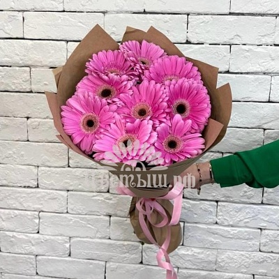Букет 9 розовых гербер