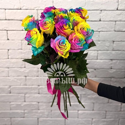 Букет 15 роз Эквадор « Rainbow»