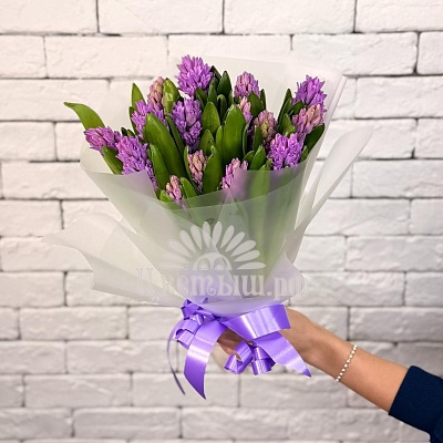 Букет 15 фиолетовых гиацинтов
