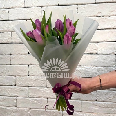 Букет 9 сиреневых тюльпанов 