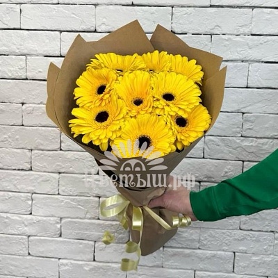 Букет 9 жёлтых гербер