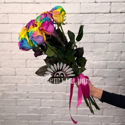 Букет 9 роз Эквадор « Rainbow»