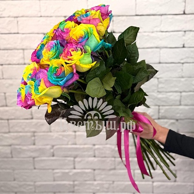 Букет 25 роз Эквадор « Rainbow»