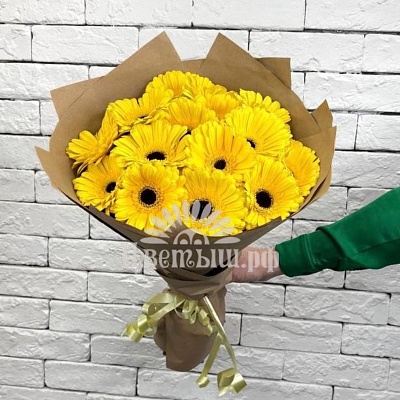 Букет 15 жёлтых гербер