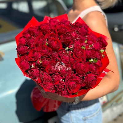 Букет 25 красных кустовых роз