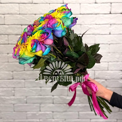 Букет 21 роза Эквадор « Rainbow»